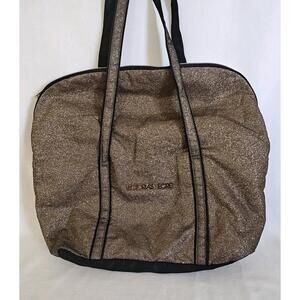 Victoria's Secret Weekender Tote Bag Glitter Black Gold Travel Gym Overnight Bag